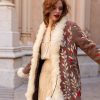 BOHEMIAN HAND EMBROIDERED SHEARLING COAT WITH LAMB FUR COLLAR DARK CAMEL M/L - Image 5