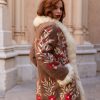 BOHEMIAN HAND EMBROIDERED SHEARLING COAT WITH LAMB FUR COLLAR DARK CAMEL M/L - Image 8