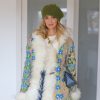 BOHEMIAN HAND EMBROIDERED FUR COAT WITH TAUPE FUR LINING AND COLLAR M/L - Image 4