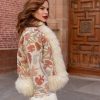 ANAIS ECRU II BOHEMIAN VINTAGE HAND EMBROIDERED SILK SHORT FUR COAT M-L - Image 6