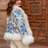 ANAIS ECRU BLUE II BOHEMIAN VINTAGE HAND EMBROIDERED SILK SHORT FUR COAT M-L - Image 7