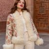 ANAIS ECRU II BOHEMIAN VINTAGE HAND EMBROIDERED SILK SHORT FUR COAT M-L - Image 2