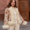 ANAIS ECRU II BOHEMIAN VINTAGE HAND EMBROIDERED SILK SHORT FUR COAT M-L - Image 3