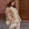 ANAIS ECRU II BOHEMIAN VINTAGE HAND EMBROIDERED SILK SHORT FUR COAT M-L - Image 5