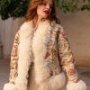 ANAIS ECRU I BOHEMIAN VINTAGE HAND EMBROIDERED SILK SHORT FUR COAT S - Image 7