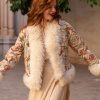 ANAIS ECRU I BOHEMIAN VINTAGE HAND EMBROIDERED SILK SHORT FUR COAT S - Image 5