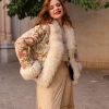 ANAIS ECRU I BOHEMIAN VINTAGE HAND EMBROIDERED SILK SHORT FUR COAT S - Image 4