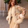 ANAIS ECRU I BOHEMIAN VINTAGE HAND EMBROIDERED SILK SHORT FUR COAT S - Image 3