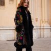 BIBBA BLACK III BOHEMIAN VINTAGE  EMBROIDERED VELVET FUR MAXICOAT M/L - Image 2