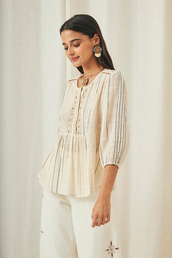 BERNICE 3/4 SLEEVE BLOUSE WITH EMBROIDERY