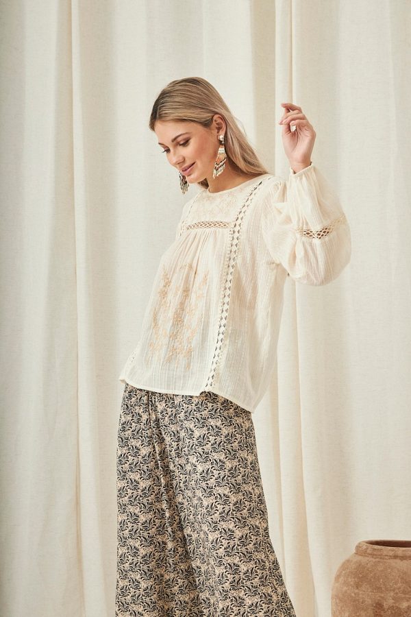 DASHA LONG SLEEVE BLOUSE WITH EMBROIDERY