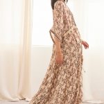 SEIKI MAXI KIMONO 3/4 SLEEVE PRINTED KIMONO WITH IVORY EMBROIDERY