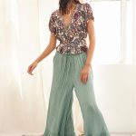 GREEN EMBROIDERED PALAZZO PANTS WITH EMBROIDERY