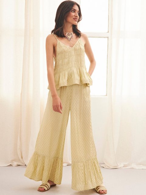 BALE PALAZZO PANTS WITH LIME EMBROIDERY