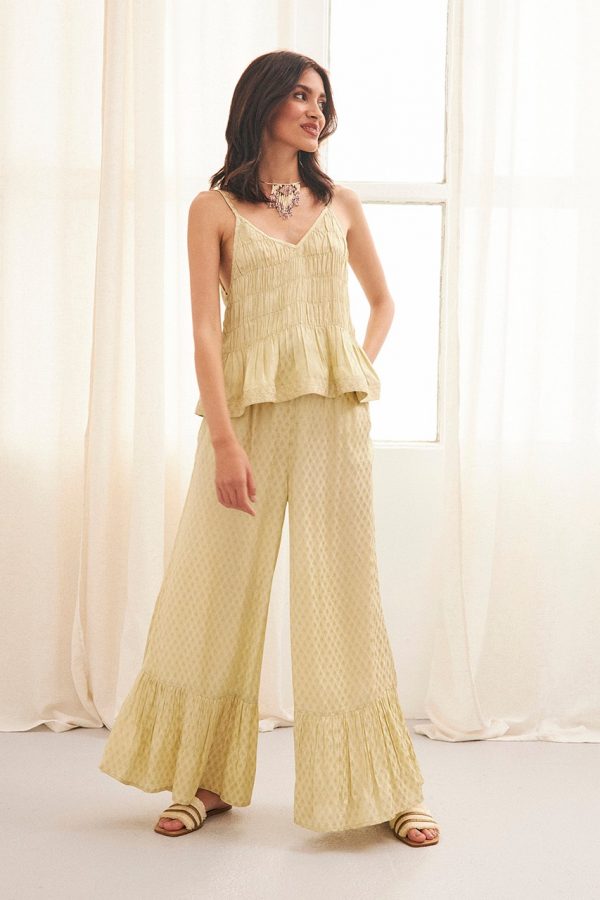 BALE PALAZZO PANTS WITH LIME EMBROIDERY