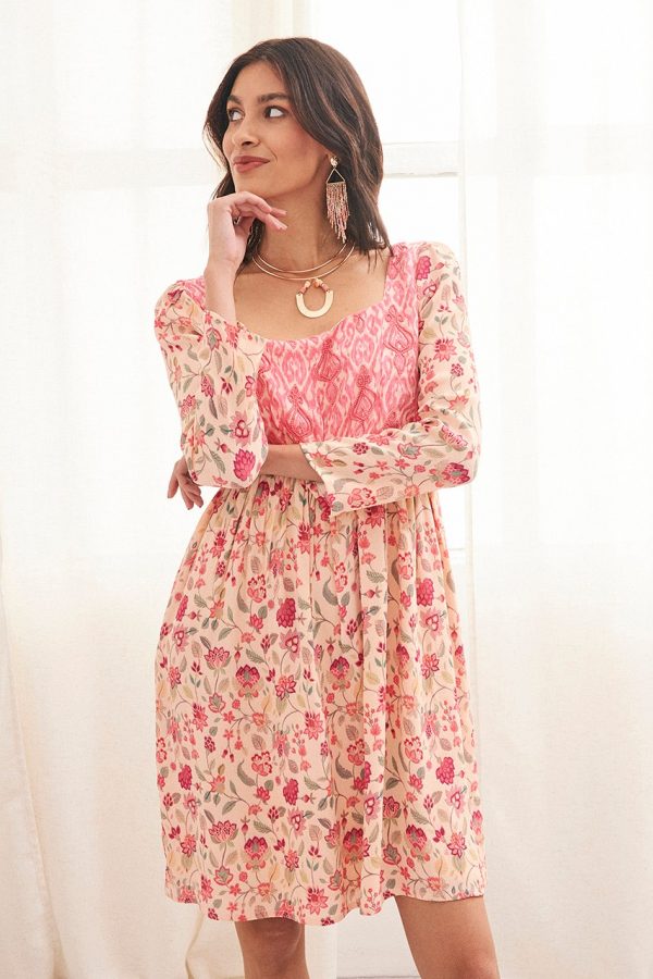 NIX LONG SLEEVE MINI DRESS PRINTED WITH EMBROIDERY PINK