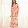 NUSA LONG PRINTED STRAPLESS DRESS WITH EMBROIDERY PINK - Image 3