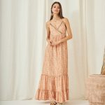 EIMI LONG PRINTED STRAPLESS DRESS