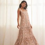 NONET MAXI STRAPLESS DRESS PRINTED WITH BEIGE EMBROIDERY