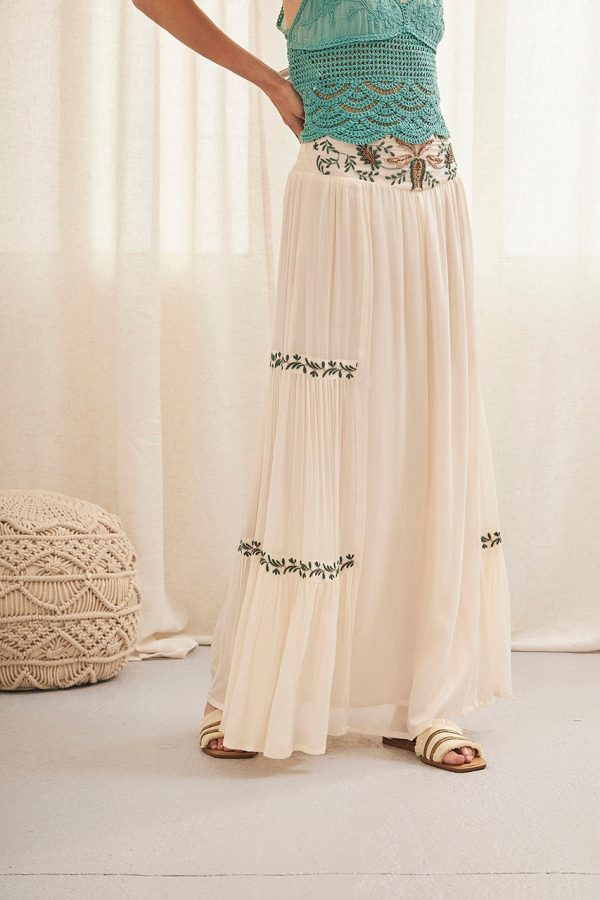 SATIS MAXI SKIRT WITH IVORY EMBROIDERY