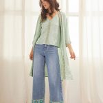 SAYUMI LONG SLEEVE KIMONO WITH EMBROIDERY ACQUA