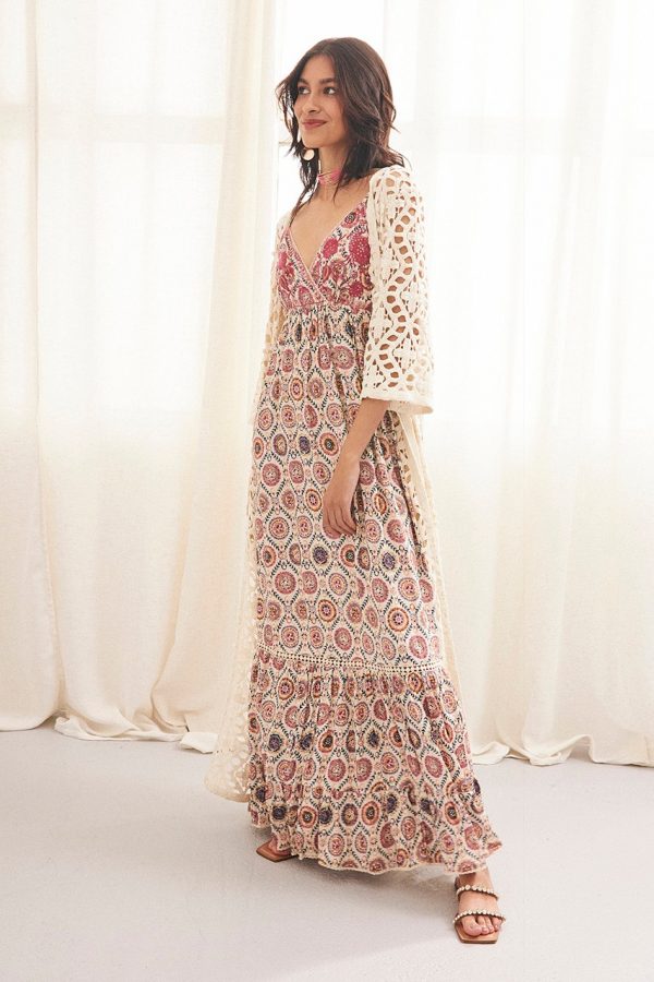 YURI STRAPLESS MAXI DRESS WITH PINK EMBROIDERY