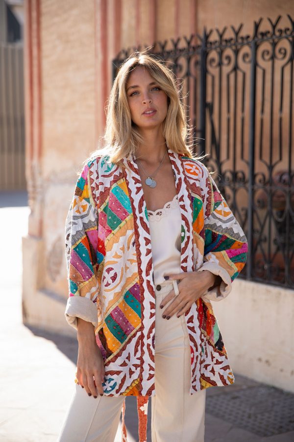 LISSETTE PATCHWORK CUTOUT KIMONO JACKET COLOR