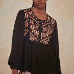 SUNUTI BLACK BLOUSE WITH EMBROIDERY