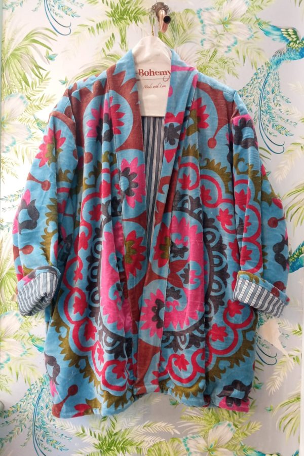 THE VELVET UNDERGROUND REVERSIBLE KIMONO  SUZANI BLUE