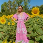 GRECIA PINK LONG DRESS WITH SHORT SLEEVES