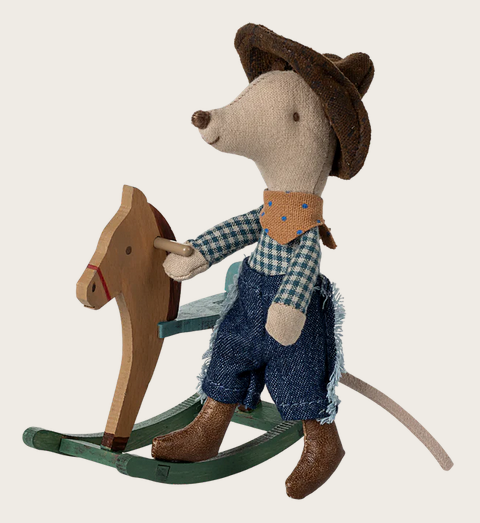 RATONCITO VAQUERO EN CABALLITO BALANCIN. HERMANO MENOR , - MAILEG.