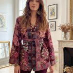 PERSIA BURGUNDY CHAQUETA KIMONO DE TERCIOPELO BORDADO