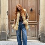 ABRIGO BOHEMIO EN PIEL BORDADO CON FORRO Y CUELLO DE PIEL CAMEL SUEDE M