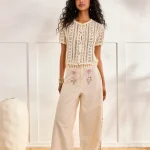 DURBARS PANTALÓN BORDADOS FLORALES - CRUDO