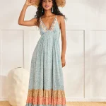 MIRAS PRINTED LONG DRESS – BLUE