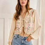 SHIK BLUSA ROMÁNTICA FLORES Y LAZOS - CRUDO