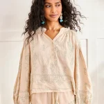 MENES BLUSA BORDADOS PALMERAS - CRUDO