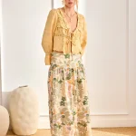 FARO BLUSA JACQUARD VOLANTES Y BLONDA - AMARILLO