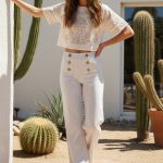 MARAIS ECRU STRIPPED CROPPED JEANS  VAQUERO DE RAYAS CON BOTONES